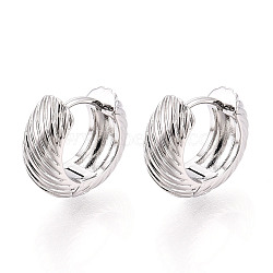 Brass Twist Hoop Earrings, Real Platinum Plated, 13x14.5x6mm(EJEW-T048-40P)