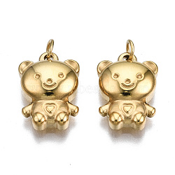 304 Stainless Steel Charms, with Jump Rings, Bear, Real 14K Gold Plated, 14.5x10x4mm, Jump Ring: 3.8x0.6mm, 2.6mm inner diameter(STAS-S116-411G)