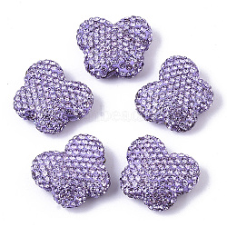 Handmade Polymer Clay Rhinestone Beads, Butterfly, Violet, PP14(2.0~2.1mm), 17.5x21x9mm, Hole: 1.6mm(RB-T017-09C)