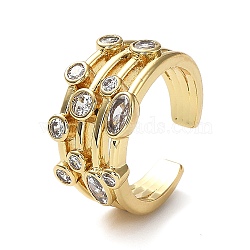 Rack Plating Brass Micro Pave Cubic Zirconia Open Cuff Rings, Oval, Lead Free & Cadmium Free, Long-Lasting Plated, Real 18K Gold Plated, Inner Diameter: 18mm(RJEW-Q777-14G)