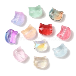 Transparent Spray Paint Glass Beads, Cat, Mixed Color, 10x11.5x7mm, Hole: 1mm(GLAA-Z011-03)