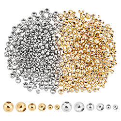 600Pcs 6 Styles 304 Stainless Steel Beads, Hollow Round, Golden & Stainless Steel Color, 2~4x2~3.5mm, Hole: 0.8~1.6mm, 100pcs/style(STAS-UN0043-35)