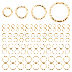 400Pcs 4 Styles 304 Stainless Steel Jump Rings, Open Jump Rings for Chainmaille Weaves, Round Ring, Metal Connectors for DIY Jewelry Crafting and Keychain Accessories, Real 18K Gold Plated, 20~21 Gauge, 4~8x0.7~0.8mm, Inner Diameter: 2.6~6.4mm, 100pcs/style(STAS-GA0001-53)