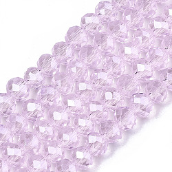 Electroplate Glass Beads Strands, Pearl Luster Plated, Faceted, Rondelle, Pearl Pink, 4x3mm, Hole: 0.4mm, about 113~115pcs/strand, 41~41.5cm(EGLA-A044-T4mm-A10)