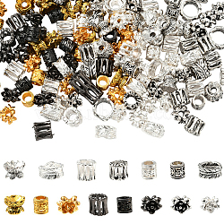 150Pcs 15 Styles Alloy European Beads, Large Hole Beads, Column & Flower & Feather, Mixed Color, 7~9x5~7.5mm, Hole: 2~6.8mm, 10pcs/style(FIND-SC0020-10)