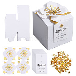 Square Paper Candy Packaging Boxes, with Flower, for Happy Day Wedding Party Gift Box, White, 6.5x6.5x6.5cm(CON-WH0089-59)