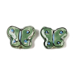 Handmade Printed Porcelain Beads, Butterfly, Medium Sea Green, 14x17x5.5mm, Hole: 1.8mm(PORC-A026-01)