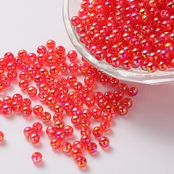 Eco-Friendly Transparent Acrylic Beads, Round, AB Color, Red, 6mm, Hole: 1.5mm(X-PL733-3)
