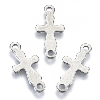 201 Stainless Steel Links Connectors, Laser Cut, Cross, Stainless Steel Color, 18.5x9x1mm, Hole: 1.6mm