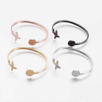 304 Stainless Steel Cuff Bangles, Travel Theme, Airplane and Earth, Mixed Color, Inner Diameter: 2-1/2 inch(6.3cm)