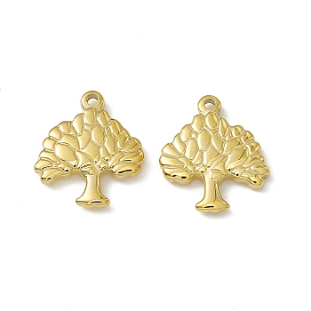 Vacuum Plating 201 Stainless Steel Pendants, Tree Charm, Real 18K Gold Plated, 16x14x2.5mm, Hole: 1.4mm
