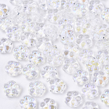 Spray Painted Glass Beads, AB Color Plated, Flower, Clear AB, 6x3mm, Hole: 0.9mm