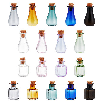 18Pcs 18 Colors Glass Cork Bottles Ornament, Glass Empty Wishing Bottles, DIY Vials for Pendant Decorations, Mixed Color, 2.3~2.8cm