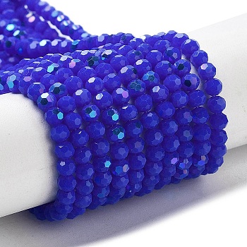 Opaque Glass Beads Strands, Faceted, Round, Blue, 3mm, Hole: 0.8mm, about 163~166pcs/strand, 50~51cm