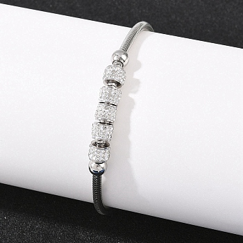 Polymer Clay Rhinestone Beaded Bracelets, 304 Stainless Steel Snake Chain Bracelets for Women, Ion Plating(IP), Long-Lasting Plated, Stainless Steel Color, 8.27 inch(21cm)