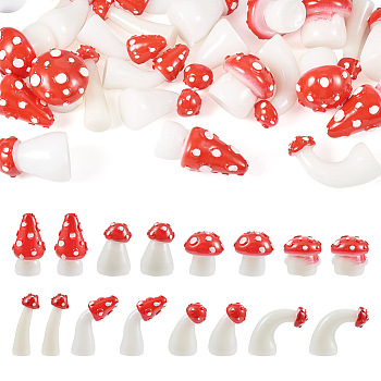 32Pcs 8 Style Luminous Mushroom Resin Display Ornaments, Glow in the Dark, Micro Landscape Garden Decoration Accessories, Red, 8~18x10~13x6~7.5mm, 4pcs/stye