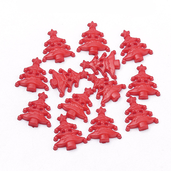 2-Hole Acrylic Buttons, Christmas Tree, Red, 21.5x18x3.5mm, Hole: 1.5~2mm