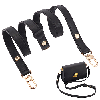 Adjustable PU Imitation Leather Bag Straps, Pressure Relive Purse Straps, with Alloy Finding, Black, 71.2~115.7x2cm