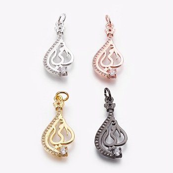 Brass Micro Pave Cubic Zirconia Pendants, Long-Lasting Plated, teardrop, Lead Free & Nickel Free & Cadmium Free, Clear, Mixed Color, 26x11.5x2.5mm, Hole: 2.5mm