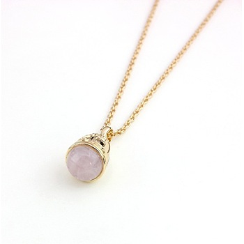 Natural Rose Quartz Pendant Necklaces, with Golden Plated Alloy Cable Chain