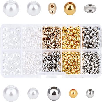 CHGCRAFT 810Pcs 9 Styles Plastic Beads, Round & Teardrop & Flat Round, Mixed Color, 810pcs/box