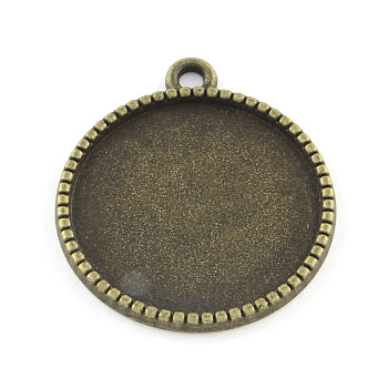 Tibetan Style Alloy Flat Round Pendant Cabochon Settings, Cadmium Free & Nickel Free & Lead Free, Antique Bronze, Tray: 14mm, 20x16.5x2mm, Hole: 2mm, about 833pcs/1000g