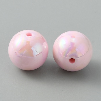 Pearlized Plastic Round Beads, AB Color Plated, Pink, 16mm, Hole: 2mm