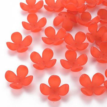 Frosted Acrylic Bead Caps, 4-Petal, Flower, Orange Red, 27x27x11mm, Hole: 1.8mm, about 276pcs/500g