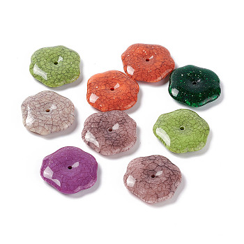 Crackle Opaque Acrylic Beads, Imitation Turquoise, Flower, Mixed Color, 35x37x7.5mm, Hole: 3mm, about 75pcs/500g