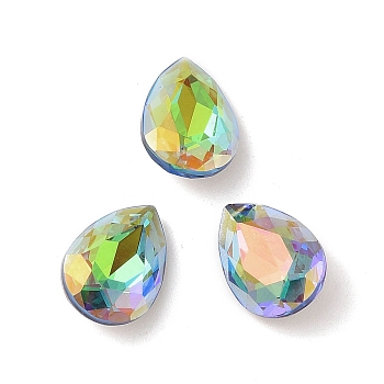 Glass Rhinestone Cabochons, Flat Back & Back Plated, Faceted, Teardrop, Sphinx, 14x10x5.5mm