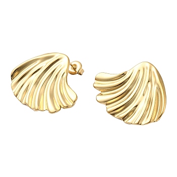 Ion Plating(IP) 304 Stainless Steel Stud Earrings, Fan, Real 14K Gold Plated, 24x31mm