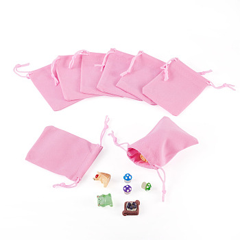 20Pcs Rectangle Velvet Drawstring Pouches, Candy Gift Bags Christmas Party Wedding Favors Bags, Pink, 9x7cm