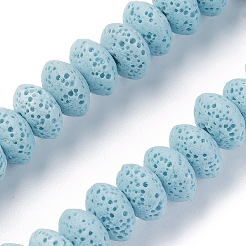 Natural Lava Rock Beads Strands, Dyed, Rondelle, Light Sky Blue, 10~11x6mm, Hole: 1.8mm, about 34 pcs/Strand, 7.87 inch(20cm)