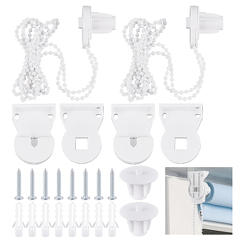 Beaded Chain Rolling Blind Replacement Repair Kit, 25mm Roller Blind Fittings, including Screws, Anchor Plug, Bracket, Bead Chain, White, 2 sets/bag