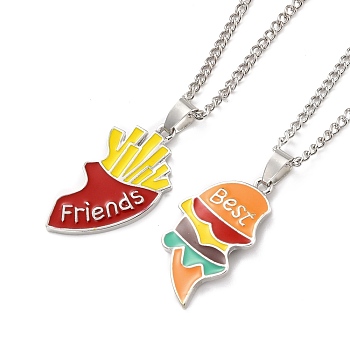 Best Friends Alloy Pendant Necklaces, Valentine's Day Enamel French Fries and Hamburger Necklace, Platinum, Mixed Color, 20.31 inch(51.6cm), 2.4mm, 2pcs/set
