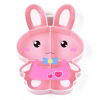 Polystyrene Plastic Bead Containers, Candy Treat Gift Box, with 6 Grids, Rabbit, Pink, 17x12.7x3cm, Hole: 13x19mm, compartment: 60x66mm and 54x54mm and 37x48mm