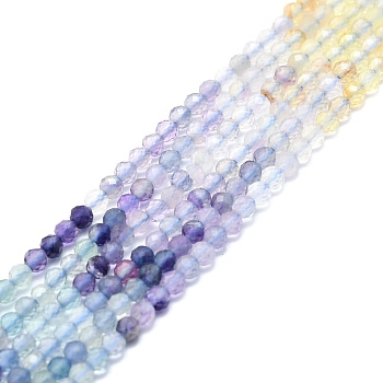 Natural Fluorite Beads Strands, Faceted, Round, 3mm, Hole: 0.7mm, about 132pcs/strand, 15.16''~15.55''(38.5~39.5cm)