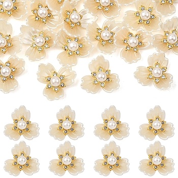 20Pcs Plastic Cabochons, Brass Micro Pave Clear Cubic Zirconia Findings, Flower, White, 21.5x22x9.5mm