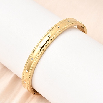 304 Stainless Steel Rhinestone Hinged Bangles for Women, Ion Plating(IP), Long-Lasting Plated, Real 18K Gold Plated, Crystal, Inner Diameter: 2.40x1.97 inch(6.1x5cm)