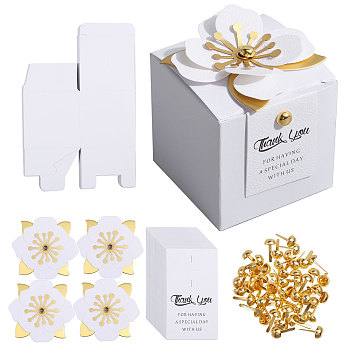 Square Paper Candy Packaging Boxes, with Flower, for Happy Day Wedding Party Gift Box, White, 6.5x6.5x6.5cm