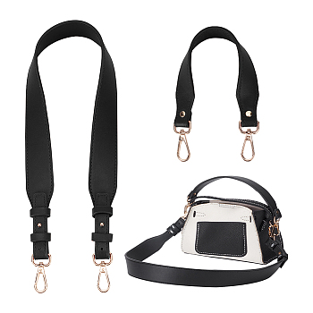 WADORN 2Pcs 2 Style PU Leather Bag Handles, with Alloy Swivel Clasp, for Bag Straps Replacement Accessories, Black, 36.5~78x3~3.8x0.35~3.5cm, 1pc/style