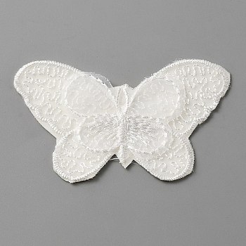 Computerized Embroidery Lace Self Adhesive/Sew on Patches, Costume Accessories, Appliques, Butterfly Pattern, 39.5x64x1.5mm