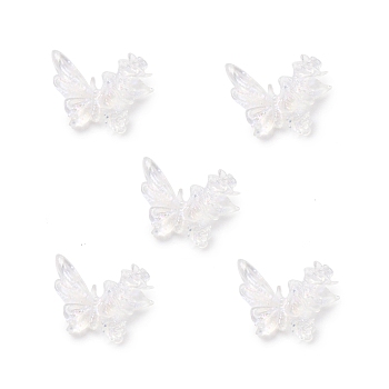 Butterfly with Flower Transparent Resin Cabochons, with Glitter Power, Clear, 9.5x11.5x4mm