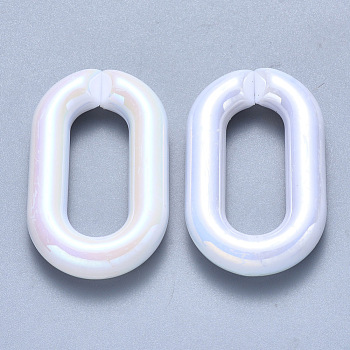 Opaque Acrylic Linking Rings, Quick Link Connectors, for Cable Chains Making, AB Color Plated, Oval, White, 39x23.5x7mm, Inner Diameter: 25x10mm
