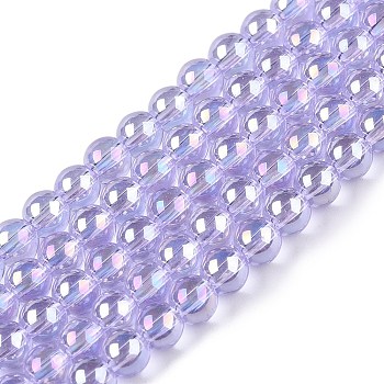 Electroplate Transparent Glass Beads Strands, AB Color Plated, Round, Lilac, 4~4.5mm, Hole: 0.8mm, about 97~99pcs/strand, 14.76 inch~14.96 inch(37.5~38cm)