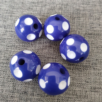 Opaque Resin Beads, Round, with Polka Dot Pattern, Marine Blue, 16mm, Hole: 1.5mm, 200pcs/bag