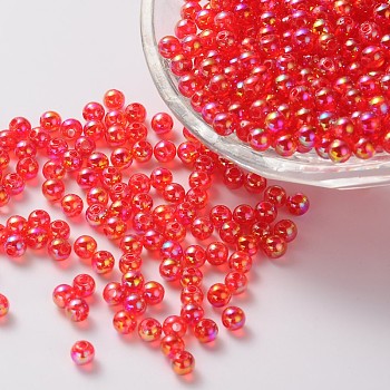 Eco-Friendly Transparent Acrylic Beads, Round, AB Color, Red, 6mm, Hole: 1.5mm