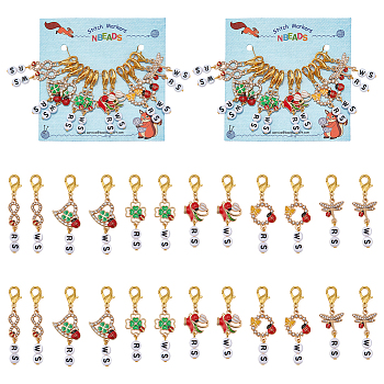 Alloy Enamel Ladybird Theme Pendant Locking Stitch Markers, Zinc Alloy Lobster Claw Clasps Stitch Marker, with Crystal Rhinestone, Heart/Clover/Infinity, Mixed Color, 5.1~5.6cm, 12 style, 1pc/style, 12pcs/set