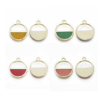 Alloy Pendants, with PU Leather, Flat Round, Light Gold, Mixed Color, 21x18x2mm, Hole: 2mm