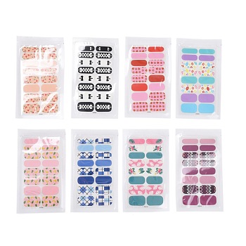 Full Wrap Fruit Nail Stickers, Self-Adhesive Geometry Nail Art Decal Strips, for Women Girls DIY Nail Art Decoration, Mixed Color, 27x8.5~16mm, 16pcs/sheet